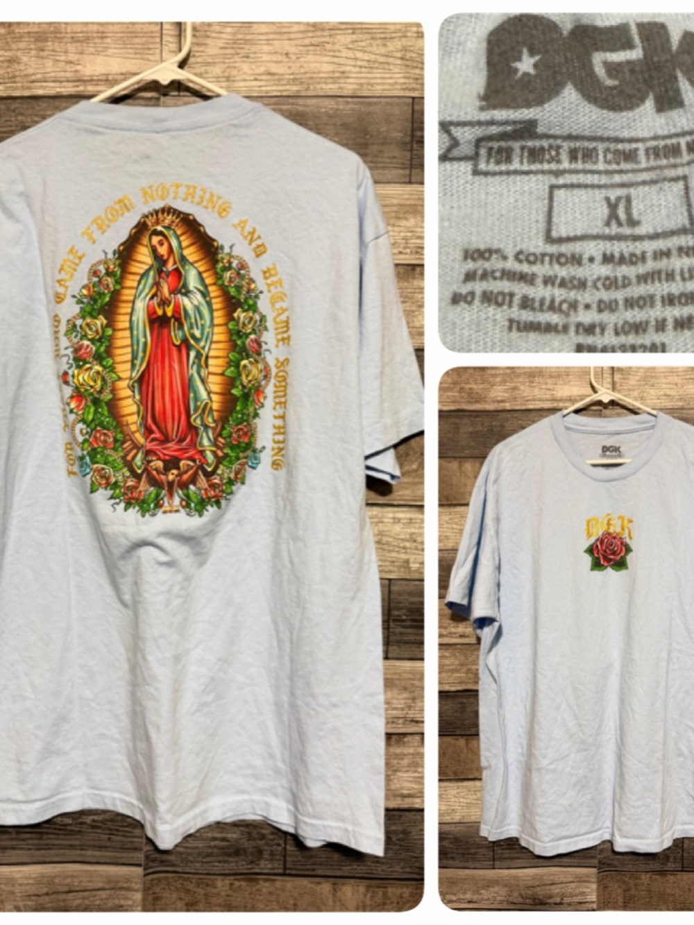 DGK Guadalupe Virgin Mary Skater T-Shirt Men's XL Light Blue Short Sleeve